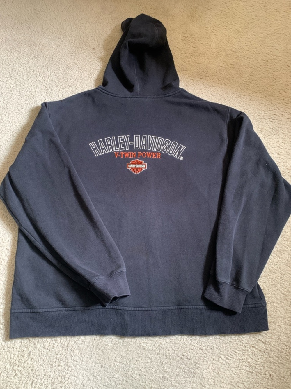 Vintage Harley-Davidson Black Hoodie with Orange & White Logo